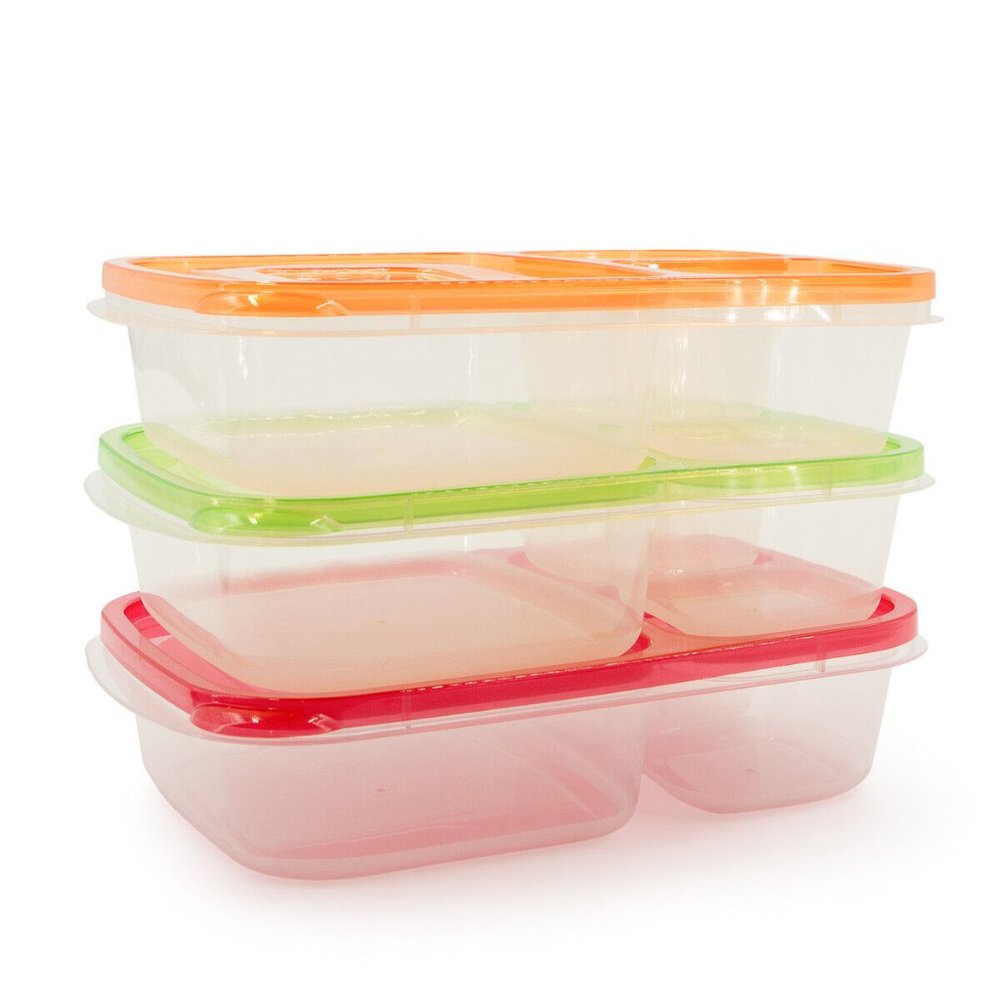 3pk California Basics 3-Compartment Multi-Color Portion Food Storage Containers